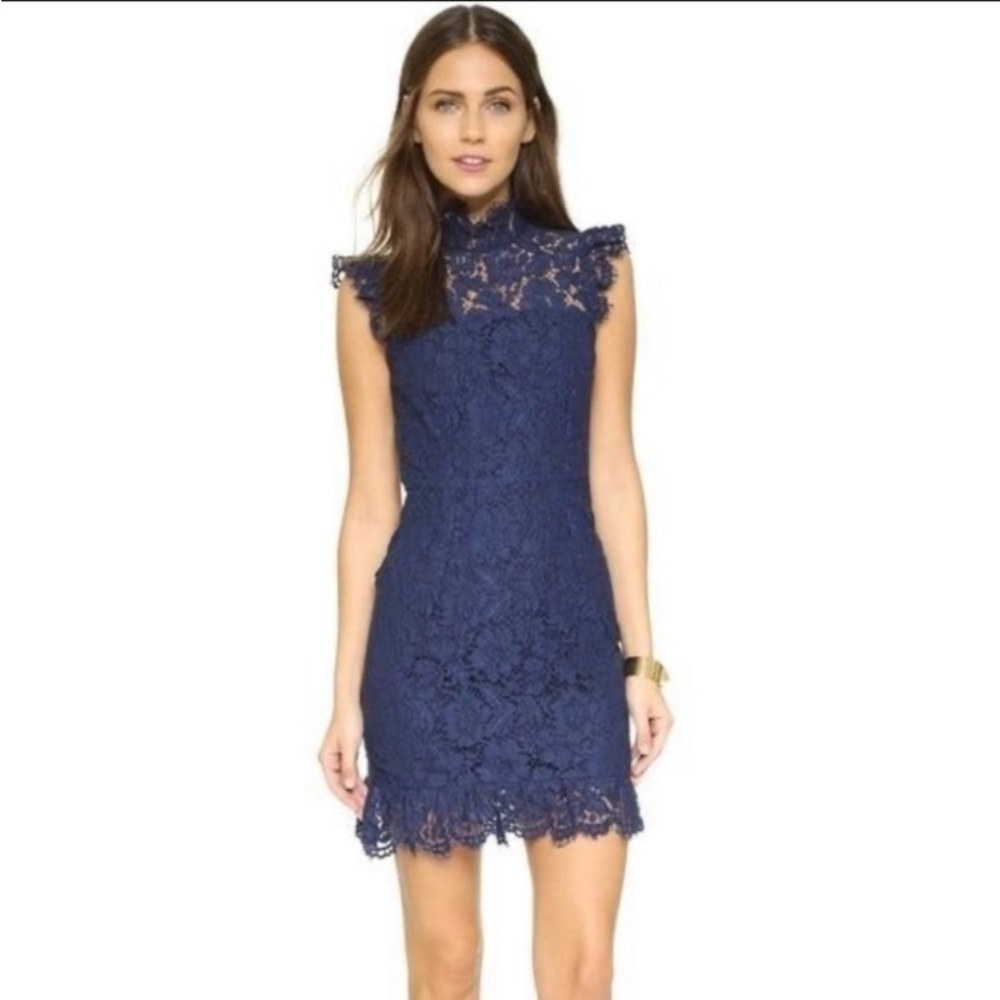 Revolve Aijek Into The Night Lace Mini Dress Navy Blue